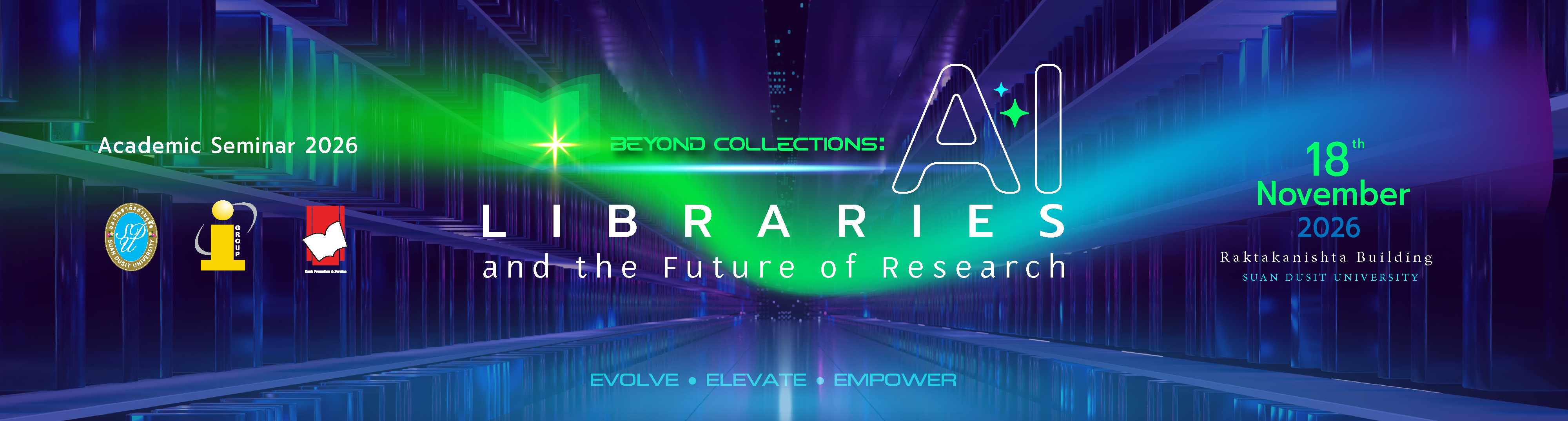 Academic Seminar 2026 hero banner for Beyond Collections: AI, Libraries and the Future of Research.